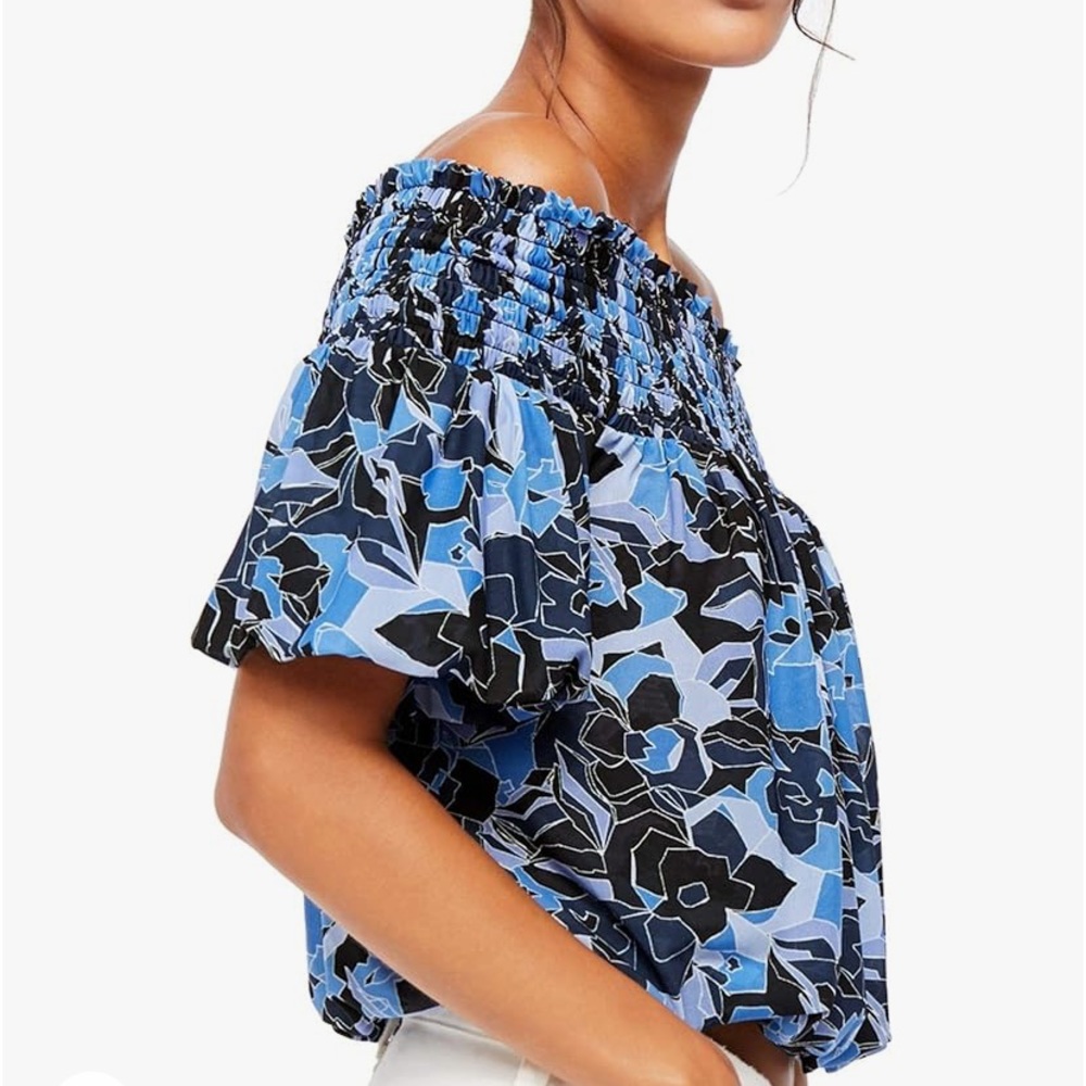 Free People Blue Floral Off-Shoulder Top